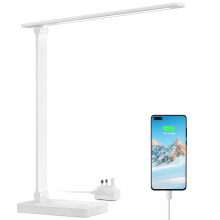 Lepro LED Desk Lamp, Desk Lamp with Power Adapter, 655lm, Desk Lamps Office with USB Charging Port, 5 Brightness Levels x 3 Colour Mode, Touch Contro