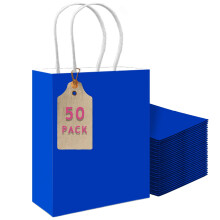Gcardist 50-Packs Diamond Blue Paper Gift Bags with Handles Bulk 10.6"x8.3"x4.3" Medi