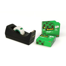 Scotch Desktop Tape Dispenser C38, Black + Scotch MagicTape, 19 mm x 33 m, 3 Rolls -Ideal for School, Home and Office