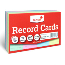 Silvine 5x3 Assorted Colour Flash Cards - Lined (100 Record Cards) 4 Colours for Study, Presentations and Notes