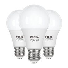 Vanke E27 Screw LED Bulb, Warm White 2700K Yellow Light, 60 Watts Equivalent, 9W ES Bulbs, Screw in Light Bulb, 806 Lumen, Non-Dimmable, Pack of 3