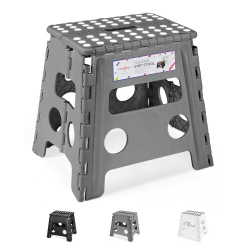 Heavy Duty Foldable Stool for Adults, Large Foldable Step Non-Slip Folding Stools Portable Plastic Collapsible Step for Kids - Grey