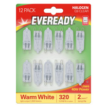 EVEREADY Halogen G9 Bulbs, 40W Dimmable, Warm White 2800K, 320 Lumens, Pack of 12 (12)