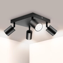 Ketom Adjustable 4 Way Ceiling Spotlight Fitting, GU10 LED Ceiling Light Rotatable, Modern Black Metal Square Ceiling Spotlight for Kitchen Bedroom L