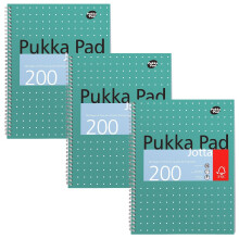 Pukka Pad, A4 Metallic Jotta Book 3 Pack – 21 x 30cm – Wirebound Notebook with 8mm Lines and 80GSM Paper – Features 4-Hole Punch Margins and Per