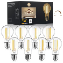 novapollo E27 Dimmable Bulb 8W (60W Equivalent) Edison Screw - Warm White 2700k Vintage Light, 806lm Decorative Bulbs, High CRI Screw Light Bulb for
