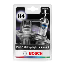 Bosch H4 (472) Plus 120 Gigalight Halogen Headlight Bulbs, 12 V 60/55 W, 120% more Light - Socket P43t - Pack of 2 Replacement Car Light Bulbs