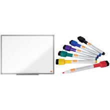 Nobo Steel Magnetic Whiteboard, 600 x 450 mm with Rexel Dry Erase Markers, Pack of 6
