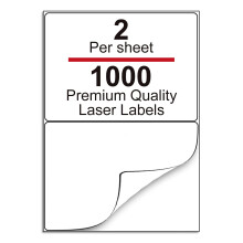 A4 White Sticker Paper, 2 Labels per Sheet, 500 Sheets - 1000 Labels Total, 210x148mm
