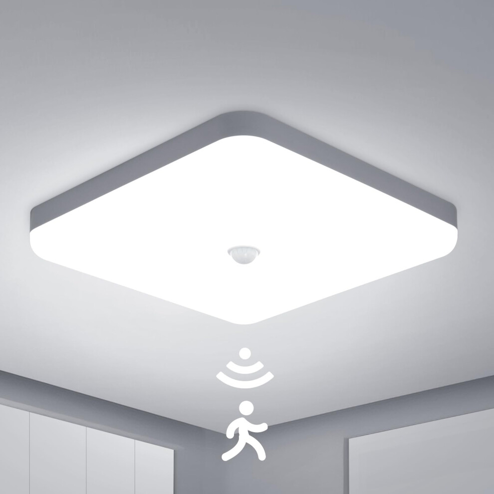 Combuh 30W Led Motion Sensor Ceiling Indoor, 25Cm Cool 6500K, Ip56 Waterproof S Fitting With Pir For Porch Hallway Roof Stairway Light/White 46019981
