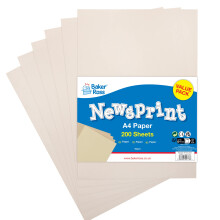 Baker Ross FX842 A4 Newsprint Paper Pack - Pack of 200, Paper for Wrapping and Arts a