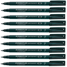 Staedtler Lumocolor Black Fine Permanent Marker Pens Pack of 10 Waterproof Smudge Res