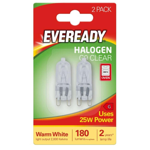 Eveready Mains Voltage G9 25W Halogen Capsule Bulb Lamp 2 Pack