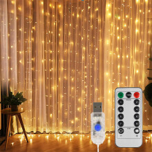 Curtain Fairy Lights, 3m x 3m 300leds USB Operated 8 Modes String Light Indoor Outdoor Waterproof Hanging Window Lights with Hooks for Christmas