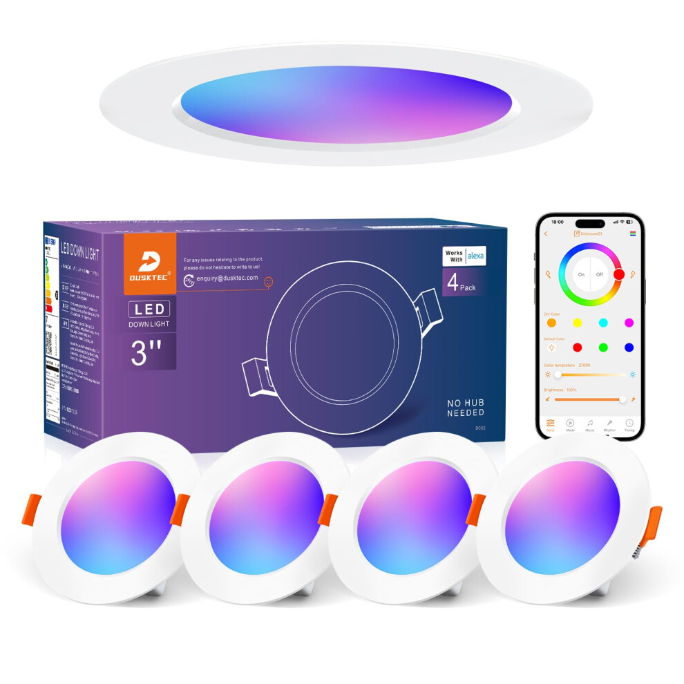 Photos - Chandelier / Lamp DUSKTEC Recessed LED Downlights Alexa, RGB Colour Spotlights Ceiling 2700K-6000K, 7W Warm White to Cool White Dimmable Ceili
