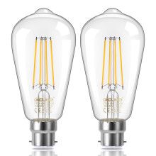DiCUNO Vintage Edison Light Bulb B22 Bayonet Light ST64, 6W Equivalent to 60W, Filament Clear LED Bulb, Warm White 2700K, 810LM, Non-dimmable, 2 Pcs