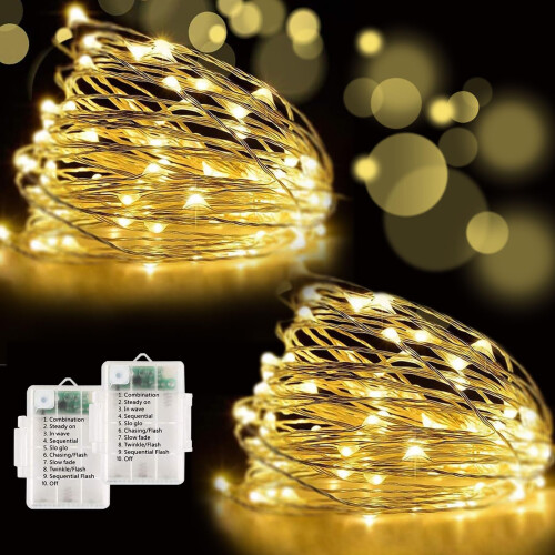 2 Pack Fairy Lights,6M/19FT 60LED String Lights Battery Operated