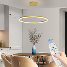 Mikeru 60cm Round Gold Pendant Light, Dimmable Breakfast Island Lighting 1 Ring 10% to 100% Modern LED Large Pendant Light 3000K/4500K/6000K Hanging