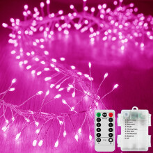 KINGCOO Cluster Fairy Lights with Remote Timer, 3M 100LED Silver Wire Firecracker Garland String Lights Battery Operated 8Mode for Outdoor Indoor Bed