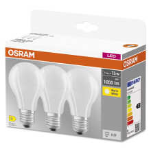 OSRAM LED Base Classic A75, Frosted Filament LED Lamps Made of Glass for E27 Base, Bulb Shape, Warm White (2700K), 1055 Lumen, Replaces Conventional