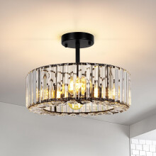 FRIDEKO HOME Modern Crystal Ceiling Lights Fixture 4-Lights, Round Black Chandeliers Ceiling Light with E27 Base, LED Light Fittings Ceilings for Bed