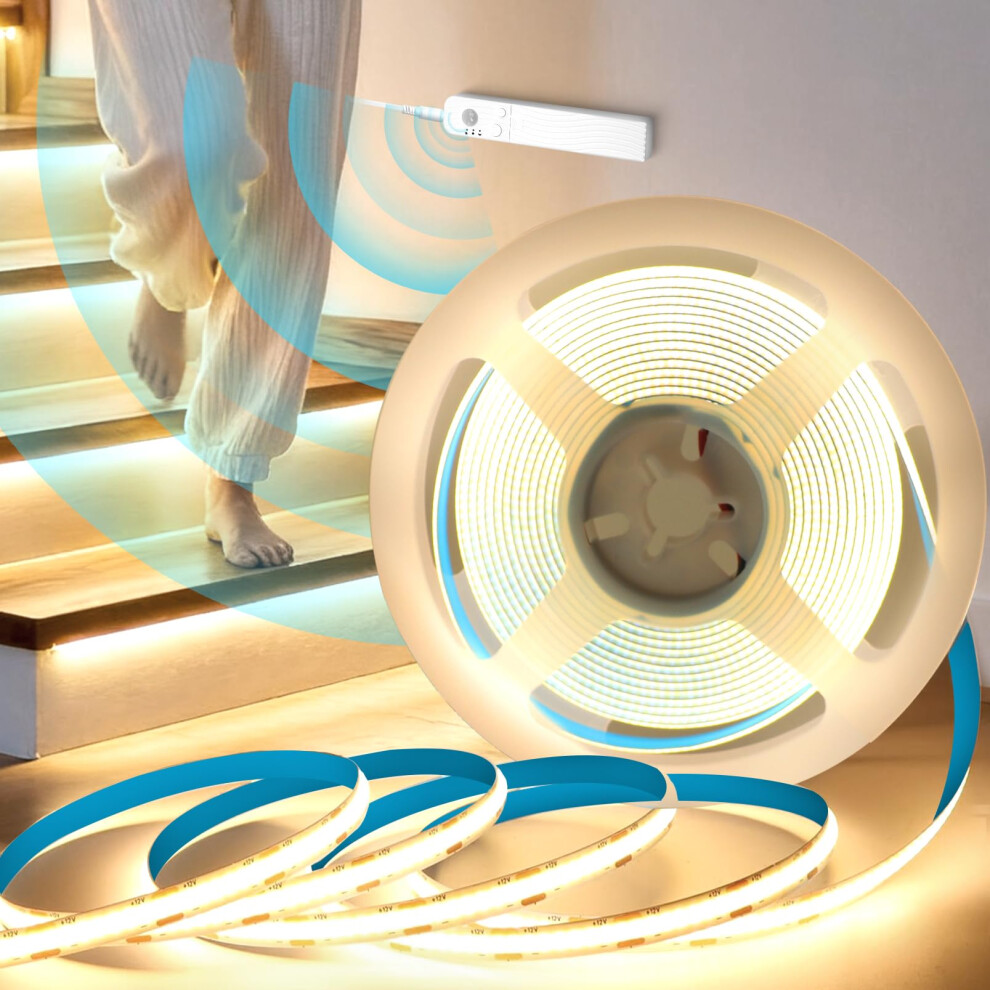 Ksibnw Cob Strip Lights Motion Sensor 5M, Stair Lights Motion Sensor Indoor Dimmable Tape Lights Auto On/Off Battery Powered Strip For Kitchen Cabine 30769717