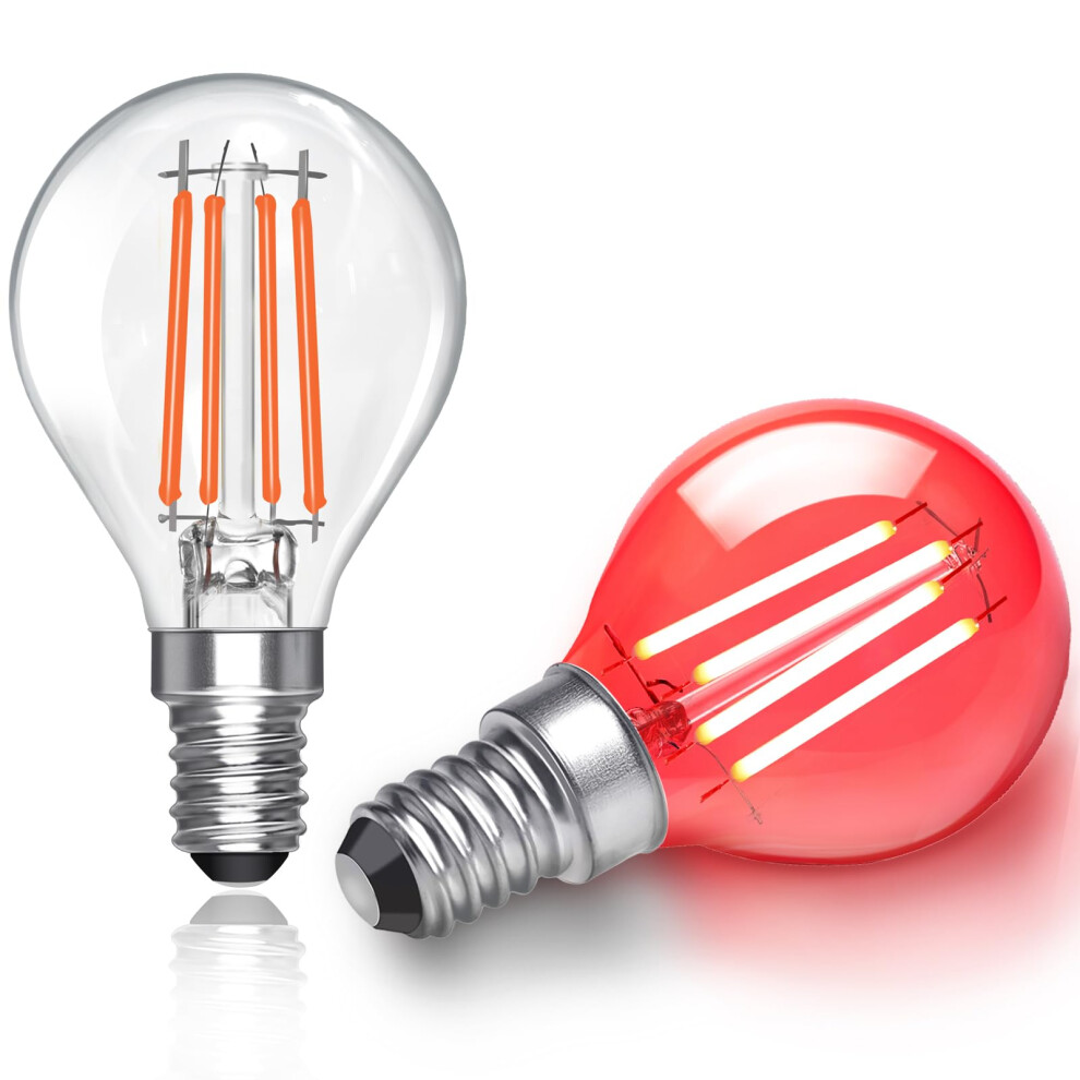 E14 4W Led Bulb, 4W Bulb Equivalent 40W Halogen, 400Lm, Ac 230V, Edison Screw Bulbs, Clear Glass G45 Globe Led Filament Bulbs, De Red/Light 43241729