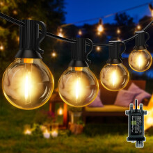 Ollny 20m Outdoor Garden String Lights Mains Powered, LED Festoon Light with 24V Plug/25+2 Shatterproof G40 Bulbs/Hook, Bright Warm White Lighting Ha