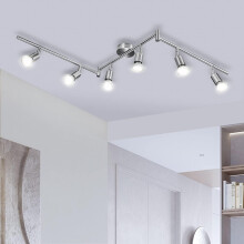 Bojim Rotatable Kitchen Ceiling Light, Adjustable Bedroom Spotlights, Nickel LED Track Lighting, 6 Way Ceiling Lamp Indoor, 6 GU10 Bulbs, 6W 4000K for
