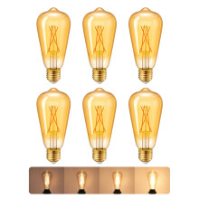 EDISHINE E27 Edison Screw Bulb Dimmable, LED ST64 Vintage Filament Bulb, 6.5W 2200K, Antique Style Retro Amber, Energy Saving for Floor/Table Lamp, W