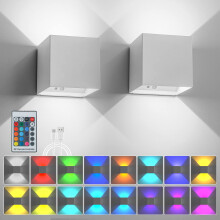 KwatTsz 2Pcs RGB Wall Lights with Remote, LED Up Down Wall Lamp, Indoor Outdoor Dimmable Wall Lights, 6000mAh Rechargeable Battery Wall Sconces for D