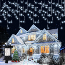 Buudala Icicle Lights Outdoor Christmas, 400LED 12.8+5M ICY Cool Icicle Light 8 Modes Plug-in IP65 Waterproof Light Up Xmas Fairy Indoor Outdoor Decor