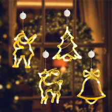 4Pcs Christmas Window Lights Battery Powered,Christmas Window Decorations Tree & Jingle Bell &Elk& Snow Man Shaped with Suction Cup,Christmas Curtain