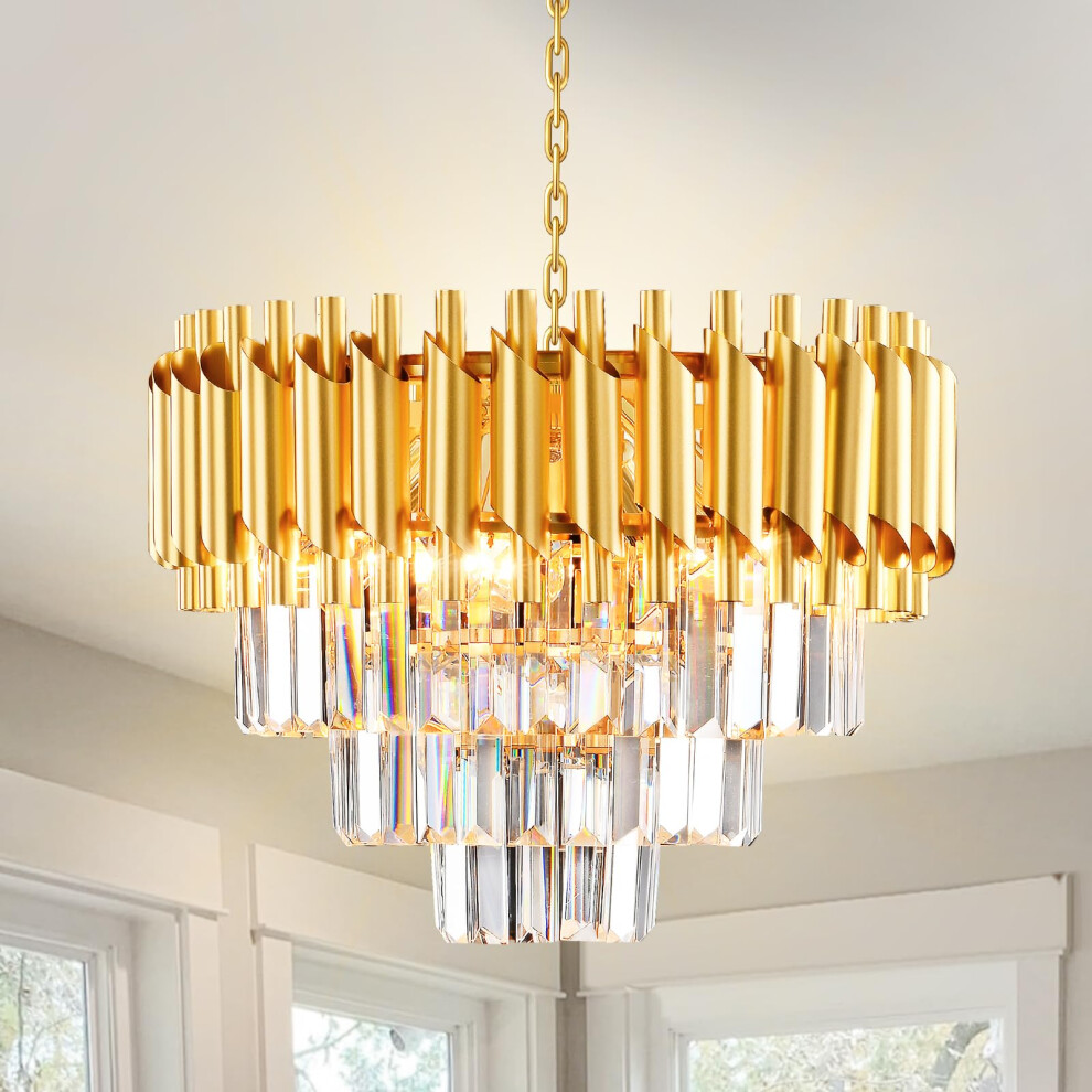 Ahxiaozn Gold Modern Crystal Chandelier Chandelier, 3-Tier Crystal Lig