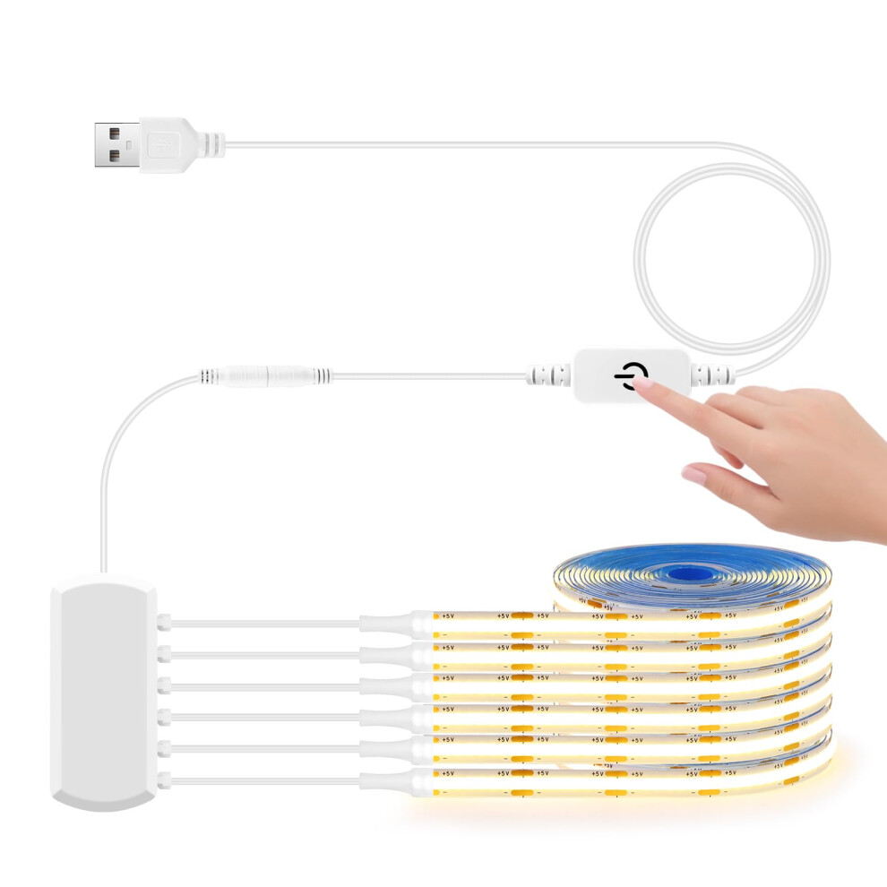Lrgbst 6 Pcs 1M Warmwhite Cabinet Cob Led Strip, 5V Usb Dimmable Cob Led Strip With Touch Dimmer Switch For Acoustic Panels Showcases Under Cabinet L 51280383