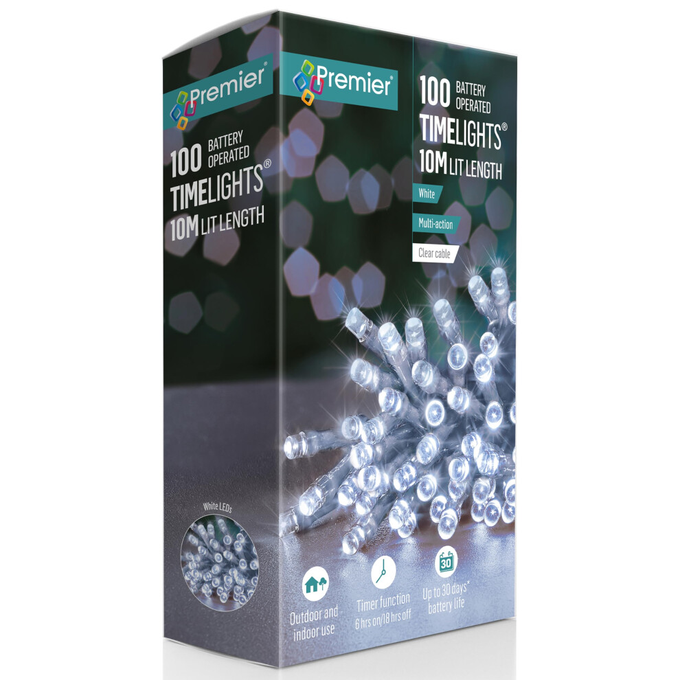 Premier 100 Battery Operated Timelights, 10M Lit Length, Leds, C White