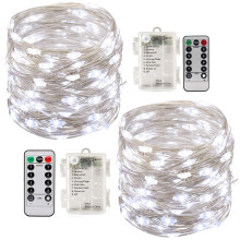 Tonskooners Led String Lights Battery Powered,[2 Pack] 100 LEDs 33ft Fairy String Lights Battery Operated Waterproof 8 Modes with Remote Control Chri