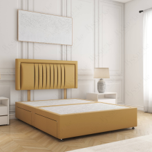 (Mustard, 6ft Super King (No Mattress))) Canes Divan Bed Plush Velvet 24” Headboard 2 Storage Drawers Mattress