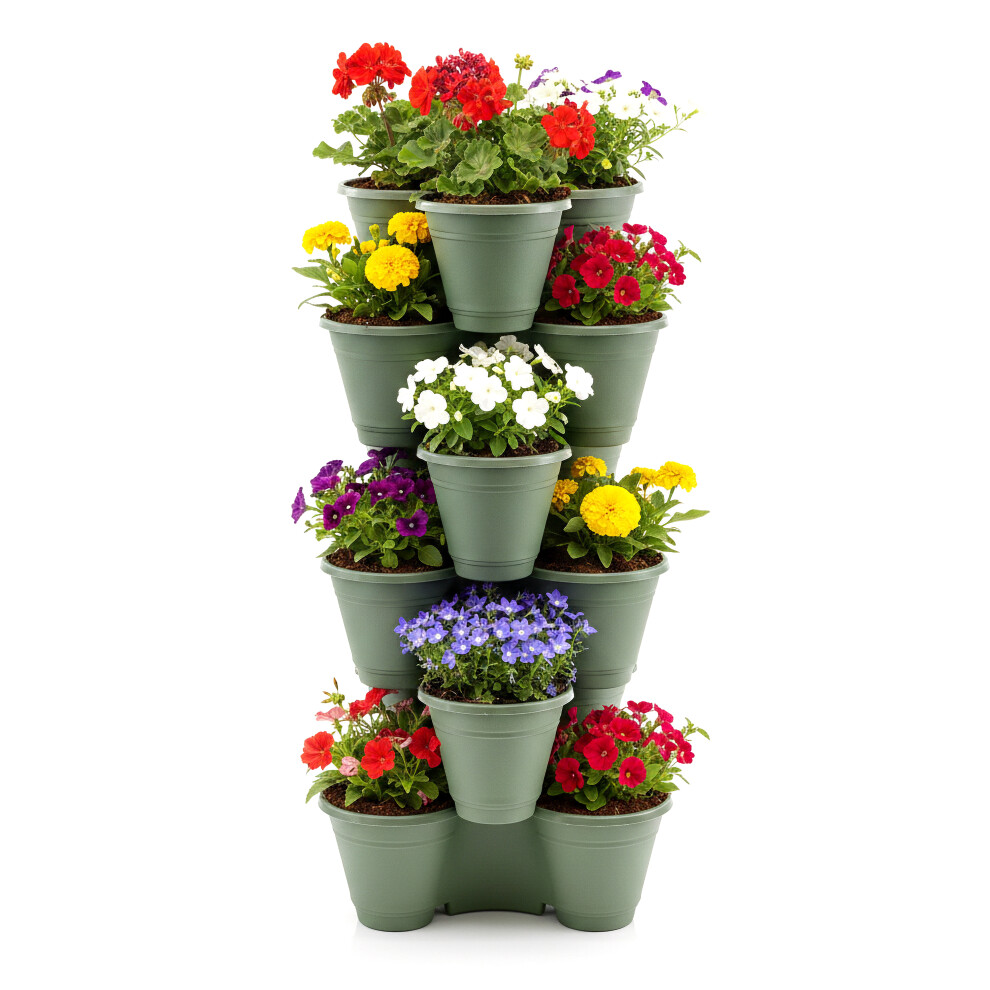 Geezy Stackable Strawberry Planters Set Of 6 Vertical Garden Tower Multi Tier Herb Pot