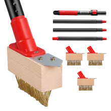 Mitclear 53IN Long-Handle Weed Remover with V-Shaped Brush & Blade Scraper for Block Paving, Garden Path, Patio, Driveway - 3 Brush Heads