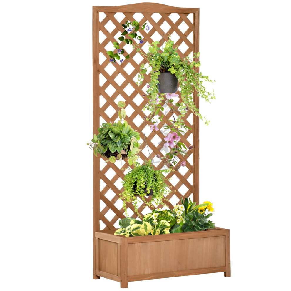 Outsunny Wooden Planter With Trellis, Freestanding Raised Bed For