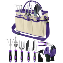 Zenmos 9 Pieces Garden Tools Set, Gardening Hand Tool with 2-in-1 Storage Bag, Garden Hand Tools with Non-Slip Handles, Heavy Duty Gardening Tools fo