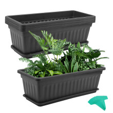MUKCHAP 4 PCS 43cm/17 Inch Black Plastic Window Box Planter, Rectangular Window Flower Plant Box with Trays and Plant Labels, Rectangular Windowsill