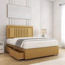 (Mustard, 6ft Super King (with Mattress))) Canes Divan Bed Plush Velvet 24” Headboard 2 Storage Drawers Mattress