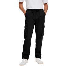 NANAMEEI Cargo Trousers for Men UK Elasticated Waist Cotton Work Pants,Black,L