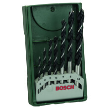 Bosch 7pc. Mini-X-Line Brad Point Wood Drill Bit Set (for Soft- and Hardwood, Ø 3-10 mm, Accessories Drill Driver and Drill Stand)