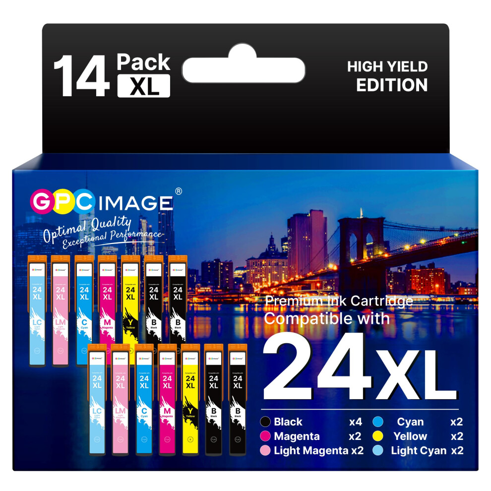 Gpc Image 14-Pack 24XL Ink Cartridges Compatible For Epson 24XL Ink Cartridges For Epson Expression Photo Xp-760 Xp-970 Xp-55 Xp-950 Xp-860 Xp-960 Xp 3203343002633