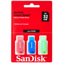 SanDisk 32GB Cruzer Blade USB Flash Drive , Blue/Pink/Green, 3count(Pa