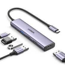 UGREEN USB C Hub, Revodok 5-in-1 USB Hub for Laptops, 4K HDMI to USB-C Adapter, 100W PD, 3 USB-A Data Ports, Aluminum Compact Multiport Adapter for M
