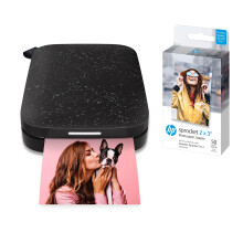 HP Sprocket Portable Photo Printer (Black Noirl) + HP 2x3" Premium Zin